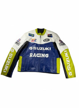 Real Leather Suzuki GSX-R Racing Leather Motorcycle Jacket MotoGP Blue White 3XL